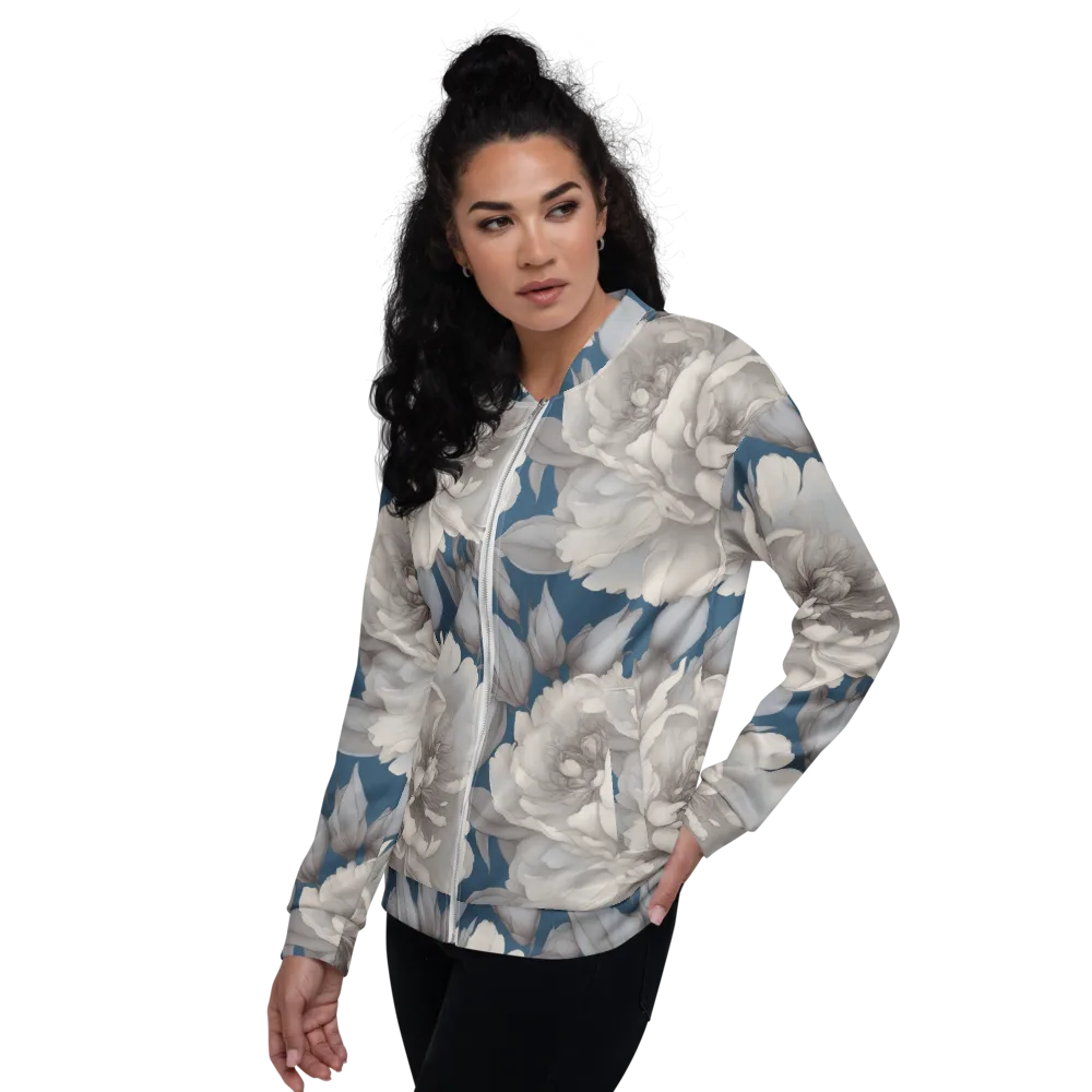 Silver Petal Tide on Bomber Jacket — Left