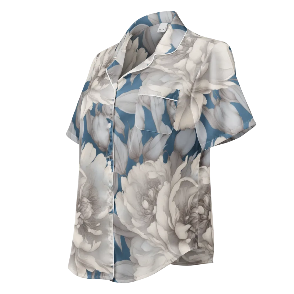 Silver Petal Tide on Women's Short Sleeve Pajama Top — Left Front