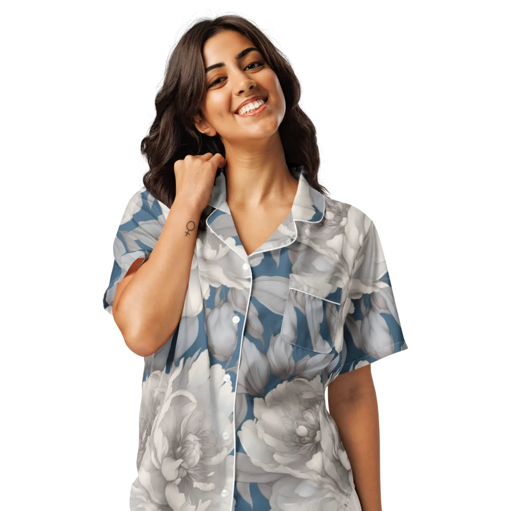 Silver Petal Tide on Women's Short Sleeve Pajama Top — Front