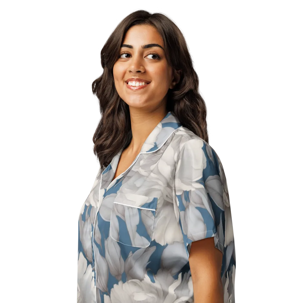 Silver Petal Tide on Women's Short Sleeve Pajama Top — Left Front