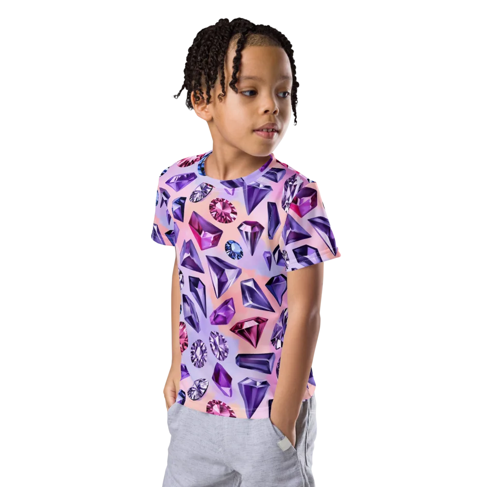 Violet Facets on Kids Crew Neck T-Shirt — Left Front