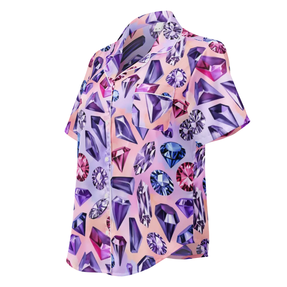 Violet Facets on Women's Short Sleeve Pajama Top — Left Front