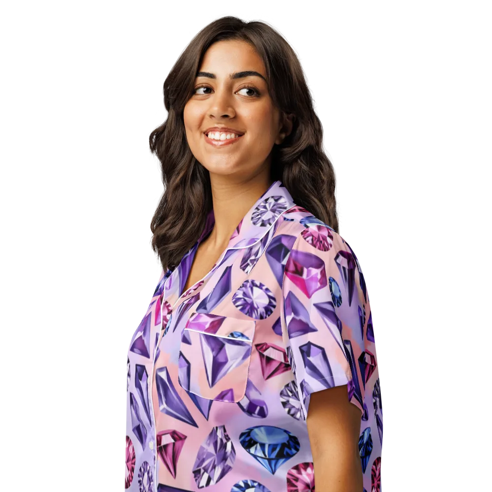 Violet Facets on Women's Short Sleeve Pajama Top — Left Front