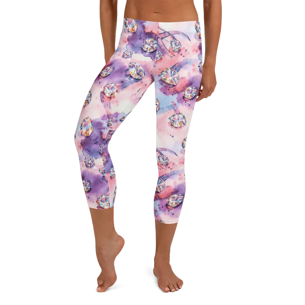 Diamond Watercolor on Capri Leggings — Front