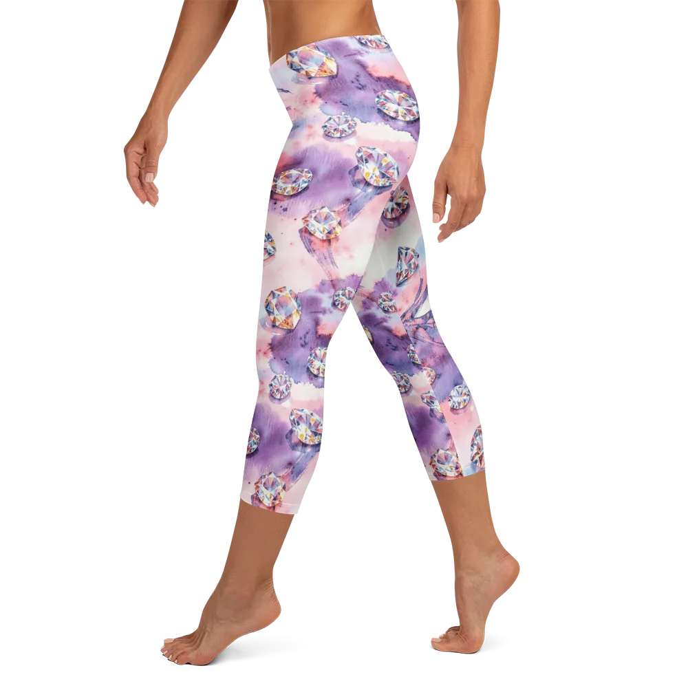 Diamond Watercolor on Capri Leggings — Left