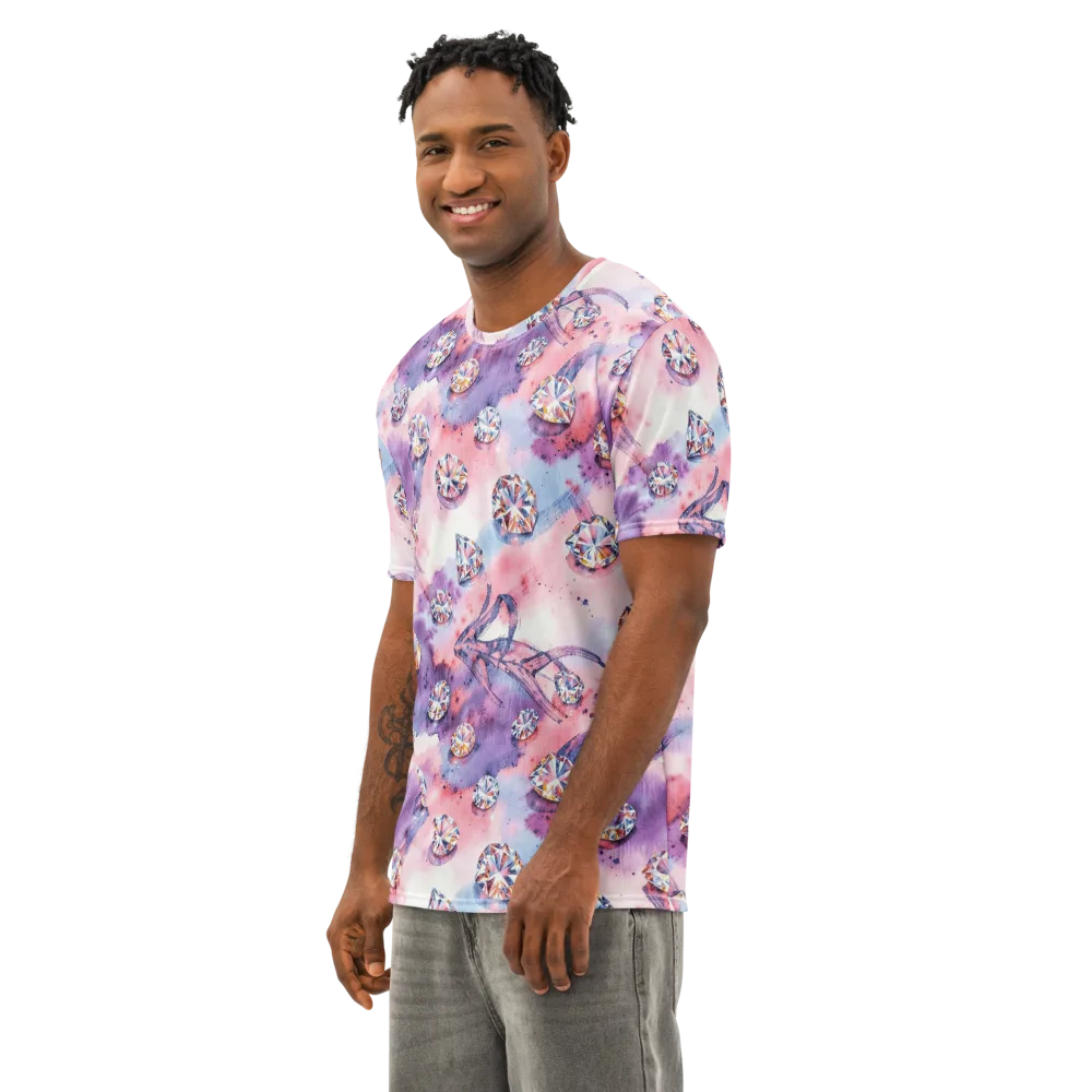 Diamond Watercolor on Men's Cotton Crew Neck T-Shirt — Left Front