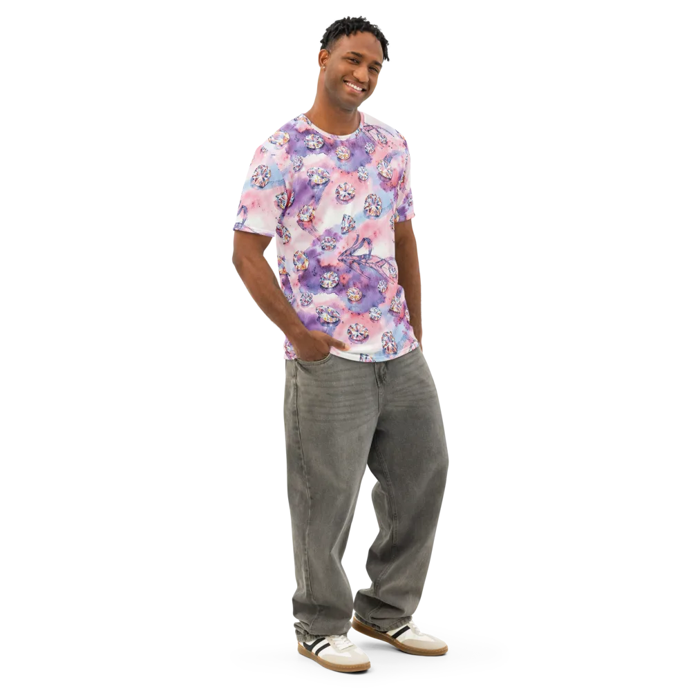 Diamond Watercolor on Men's Cotton Crew Neck T-Shirt — Right Front