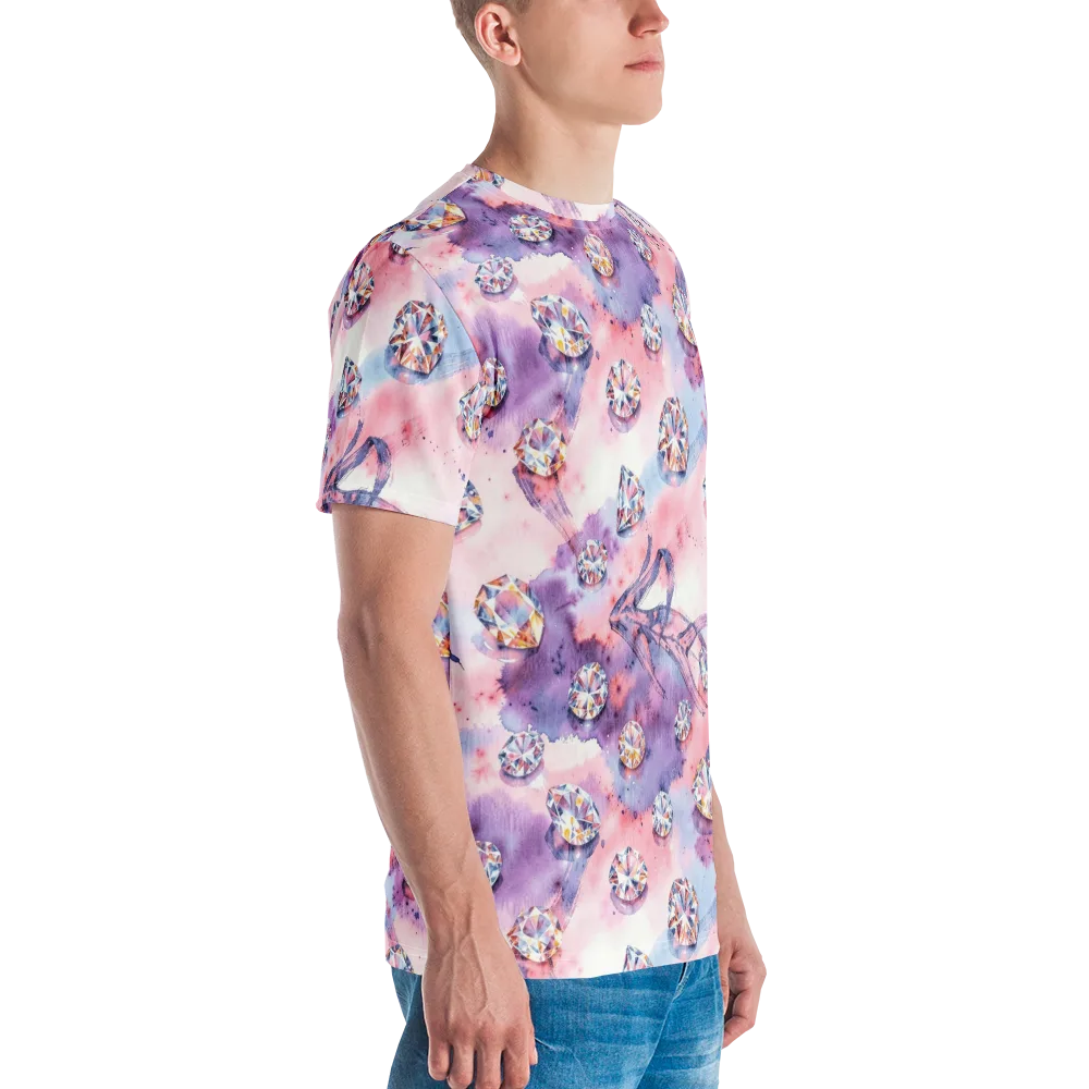 Diamond Watercolor on Men's Crew Neck T-Shirt — Right