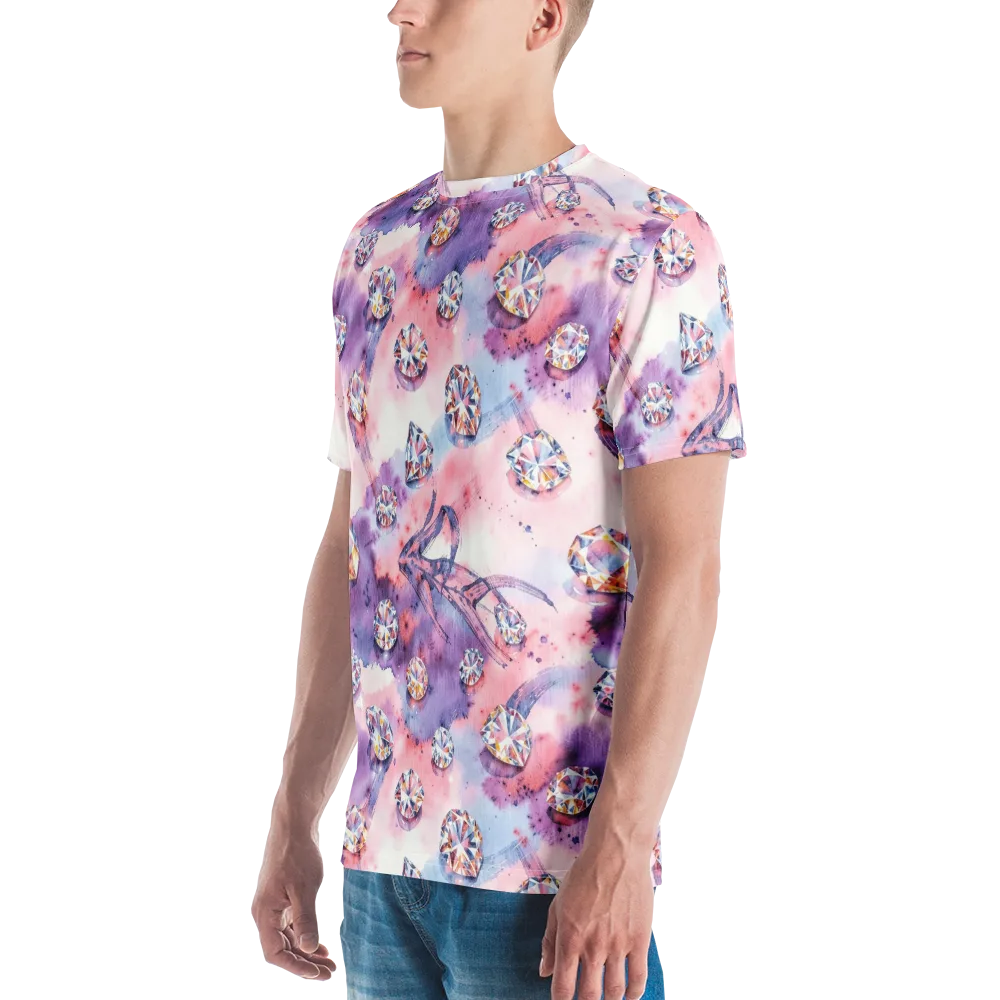 Diamond Watercolor on Men's Crew Neck T-Shirt — Left