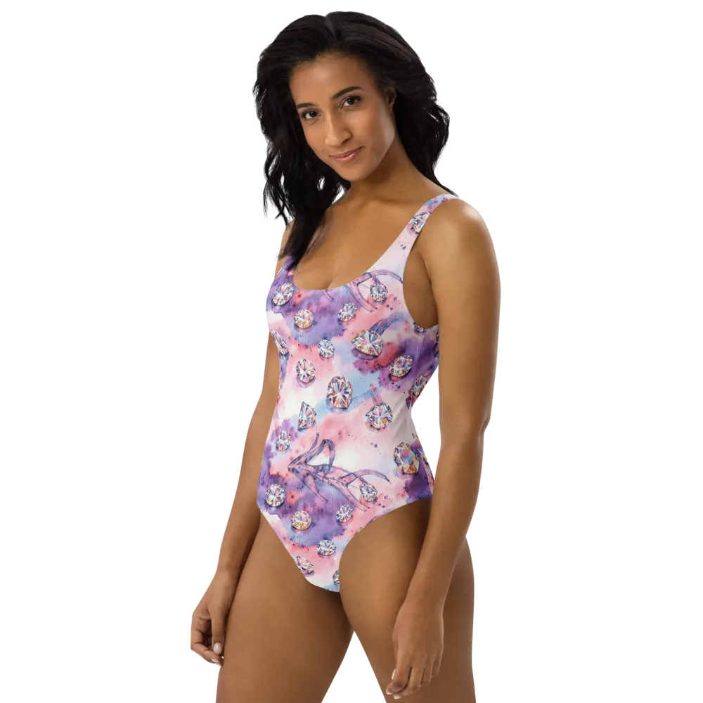 Diamond Watercolor on One-Piece Swimsuit — Left