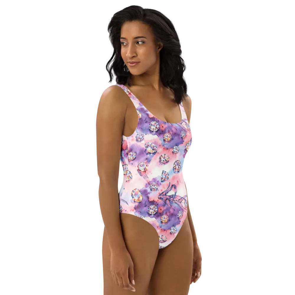 Diamond Watercolor on One-Piece Swimsuit — Right