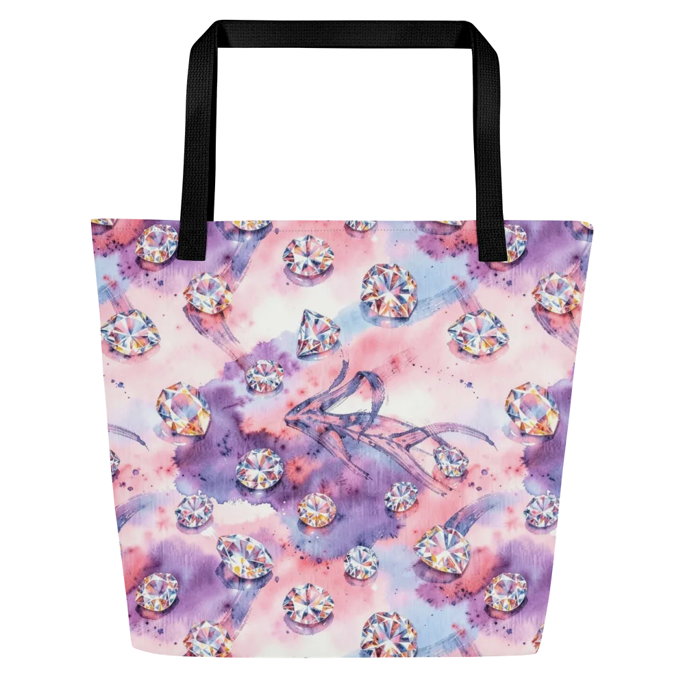 Diamond Watercolor on Large Tote Bag W/ Pocket — Front