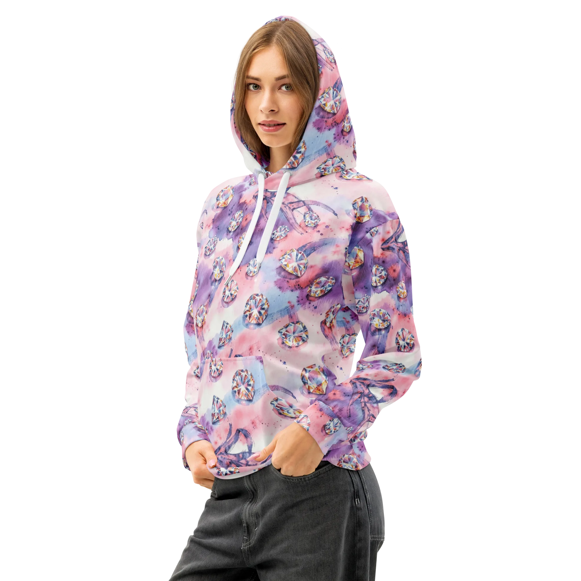 Diamond Watercolor on Cotton Hoodie — Left Front