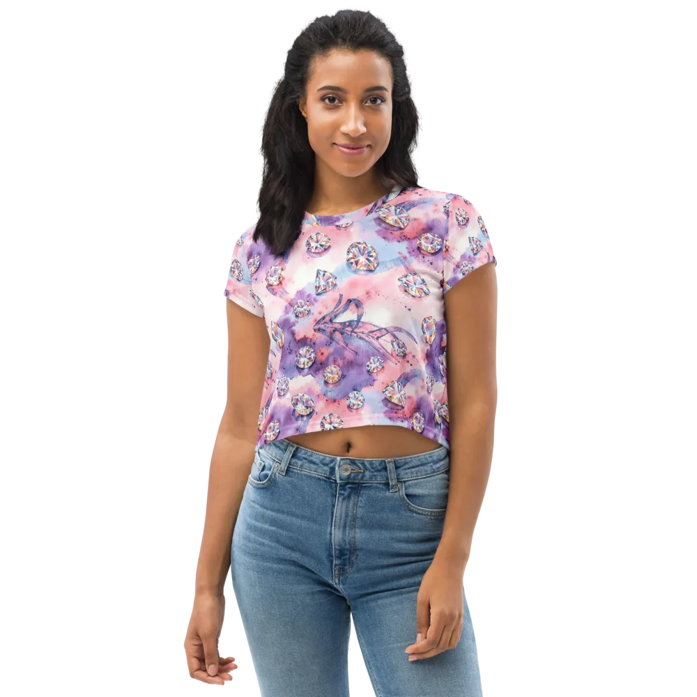 Diamond Watercolor on Crop Tee — Front