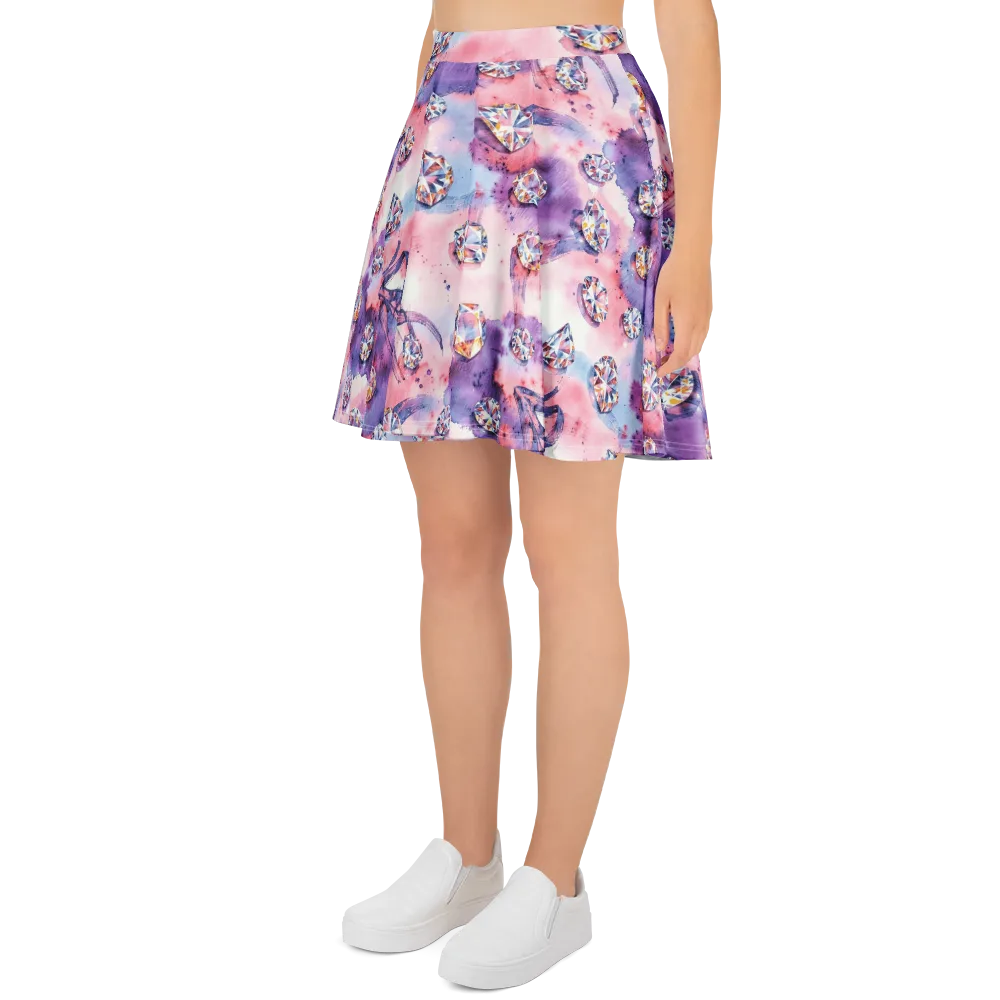 Diamond Watercolor on Skater Skirt — Left