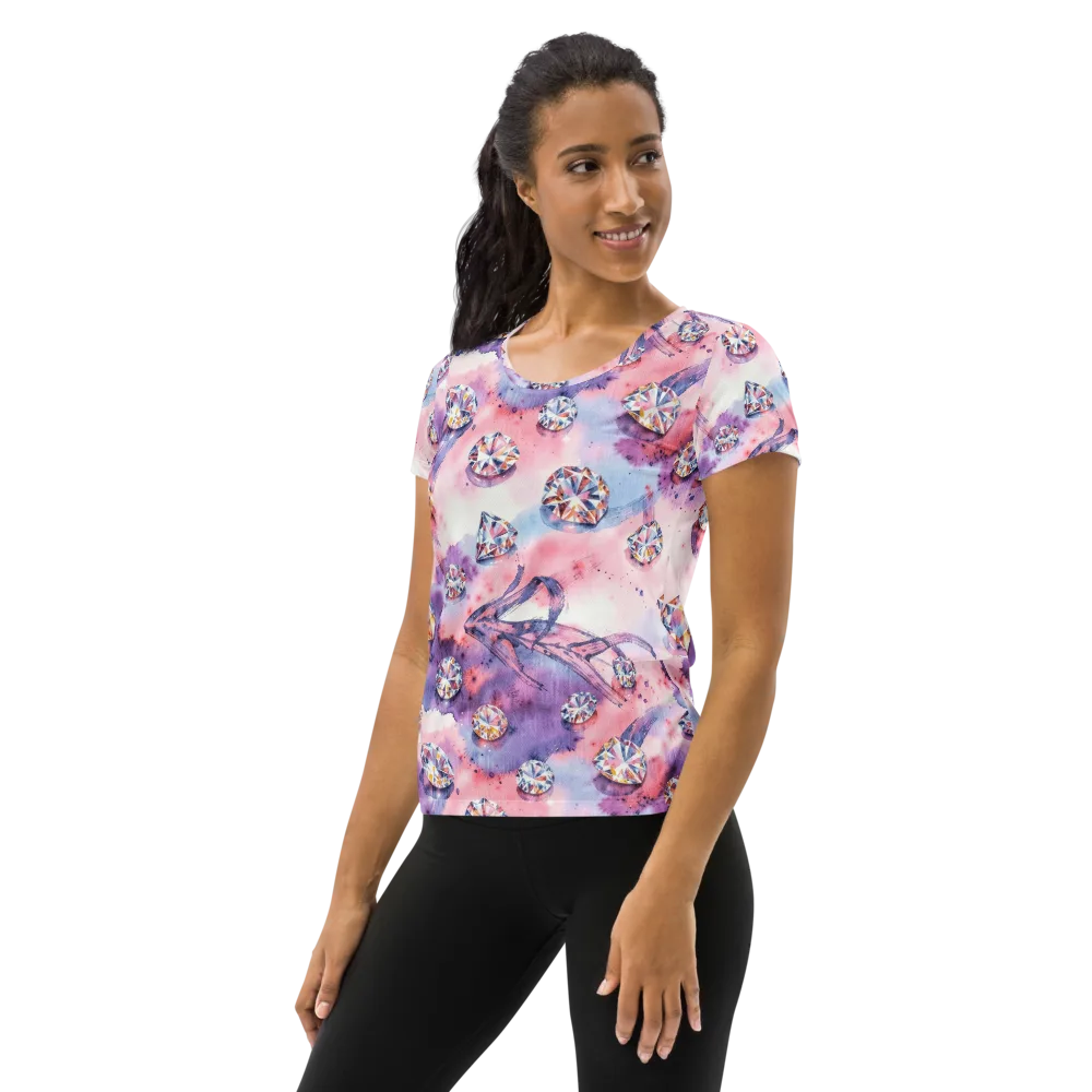 Diamond Watercolor on Women's Athletic T-Shirt — Left
