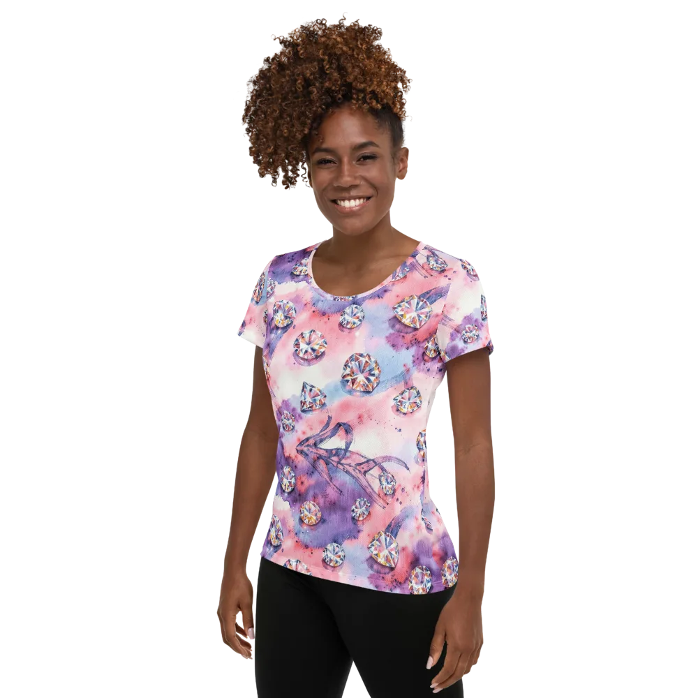 Diamond Watercolor on Women's Athletic T-Shirt — Left
