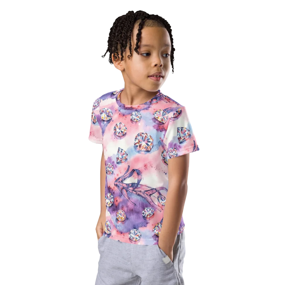 Diamond Watercolor on Kids Crew Neck T-Shirt — Left Front