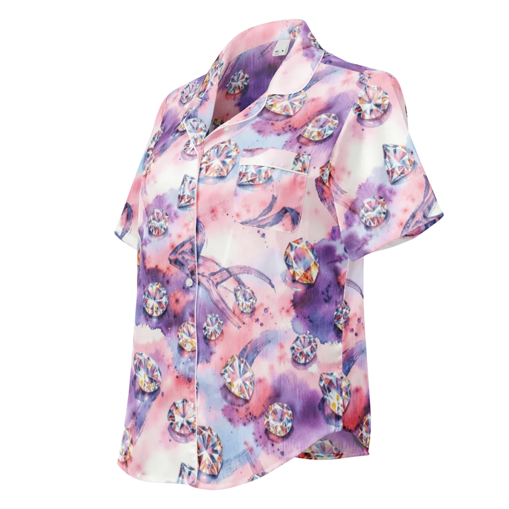 Diamond Watercolor on Women's Short Sleeve Pajama Top — Left Front