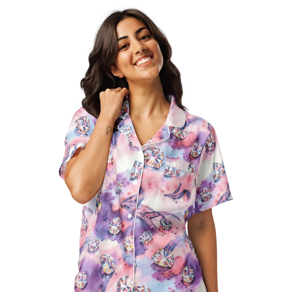 Diamond Watercolor on Women's Short Sleeve Pajama Top — Front