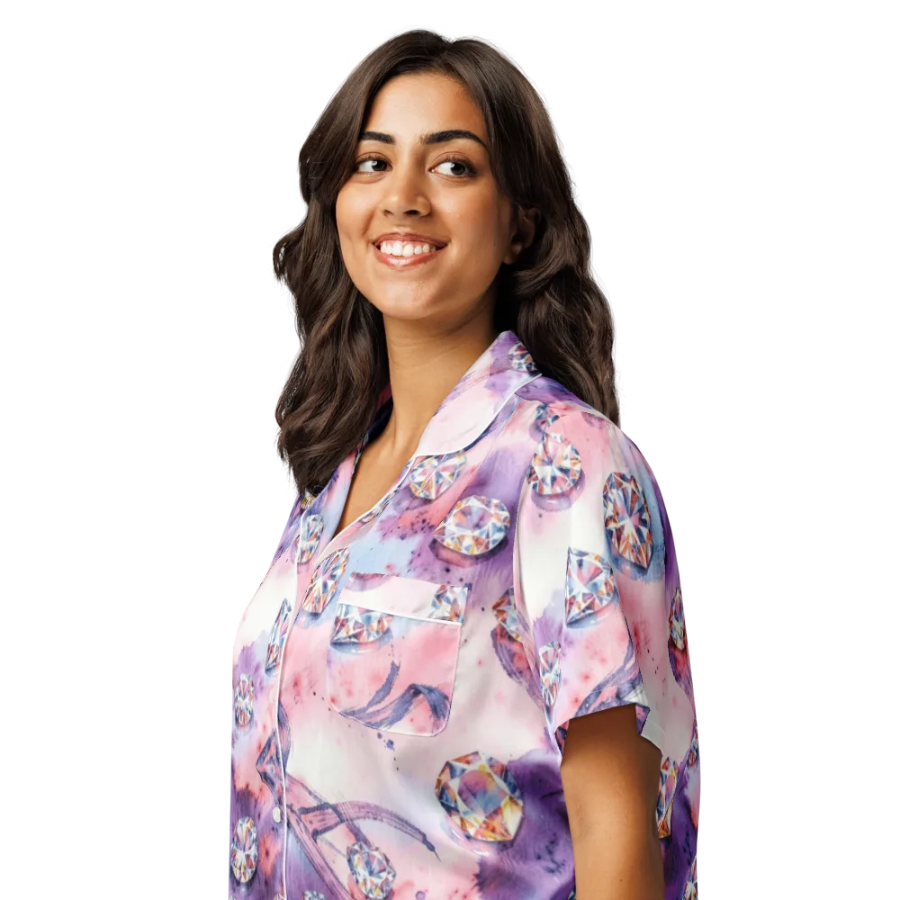 Diamond Watercolor on Women's Short Sleeve Pajama Top — Left Front