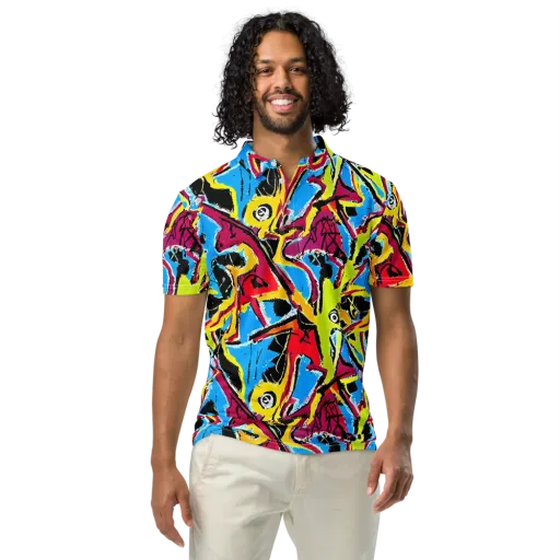 Electric Fossils on a Men's Slim Fit Polo Shirt