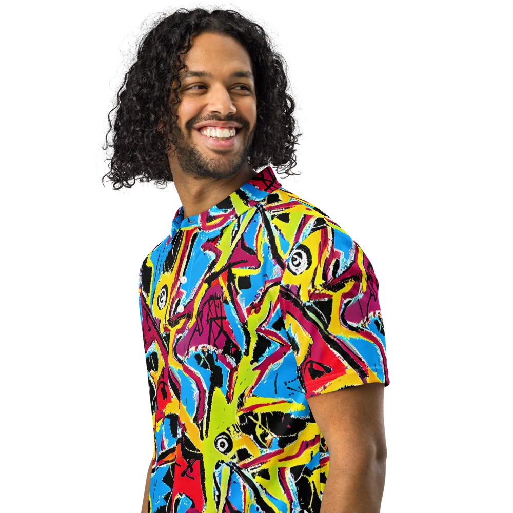 Electric Fossils on Men's Slim Fit Polo Shirt — Left Front