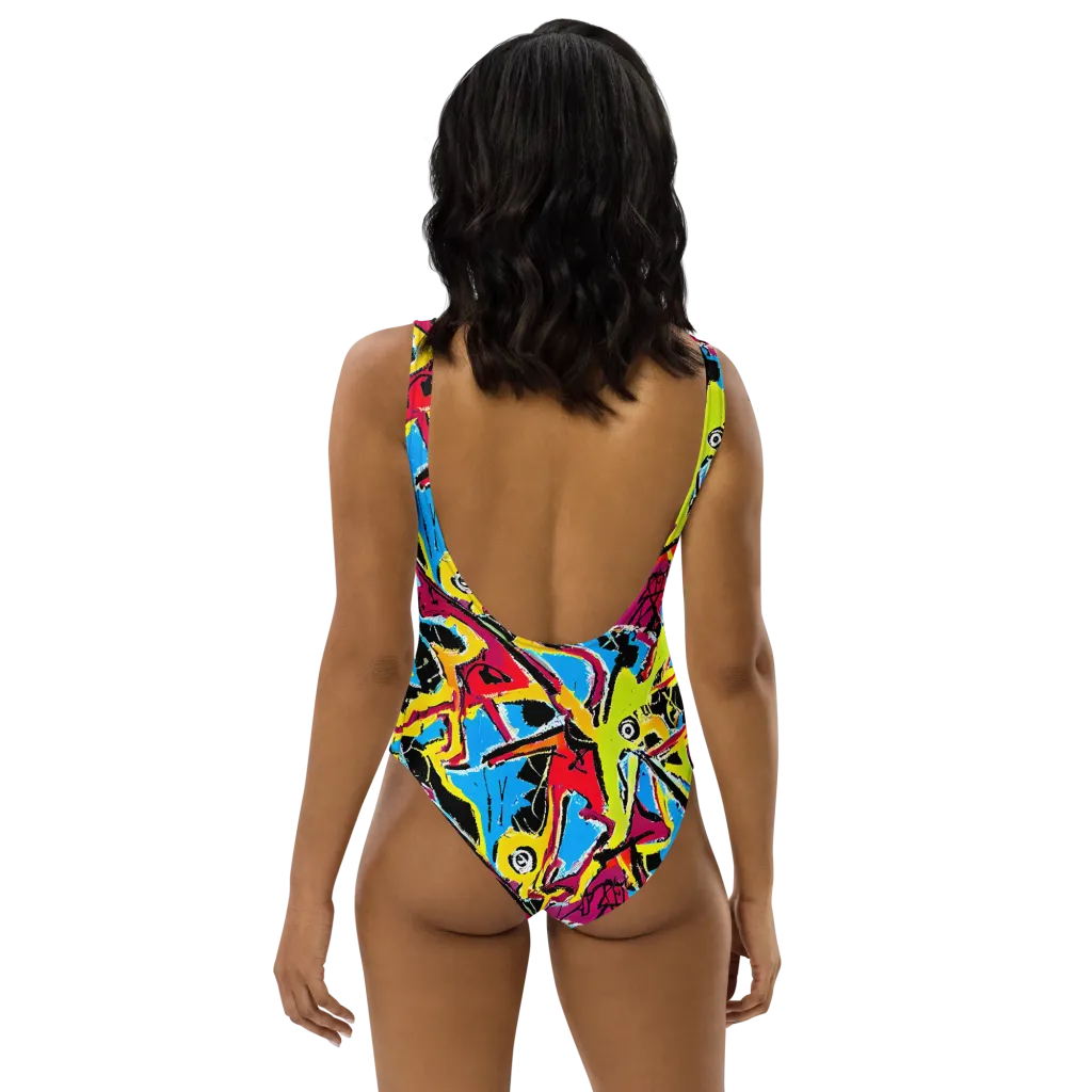 Electric Fossils on One-Piece Swimsuit — Back