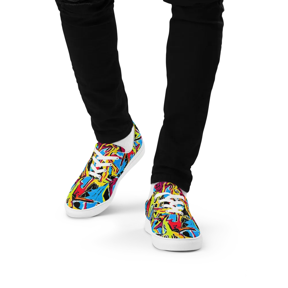 Electric Fossils on Men's Lace-Up Canvas Shoes — Front