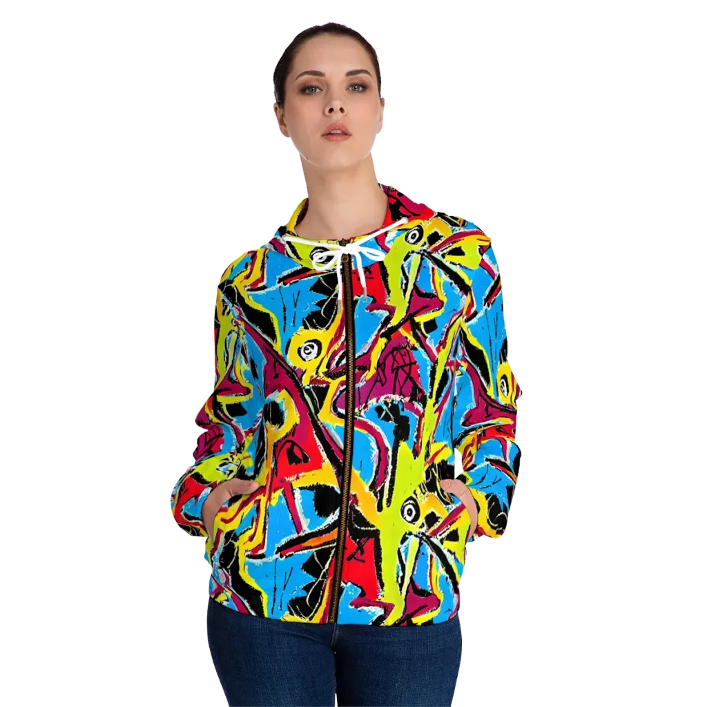 Electric Fossils on Women's Full-Zip Hoodie — Front On Person