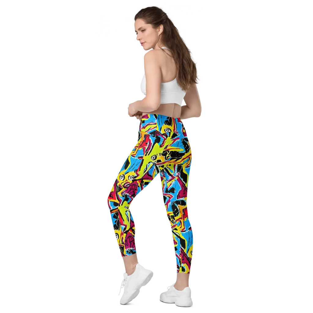 Electric Fossils on Leggings with Pockets — Left Back