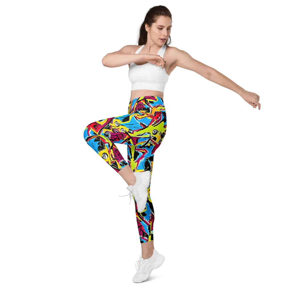 Electric Fossils on Leggings with Pockets — Left Front