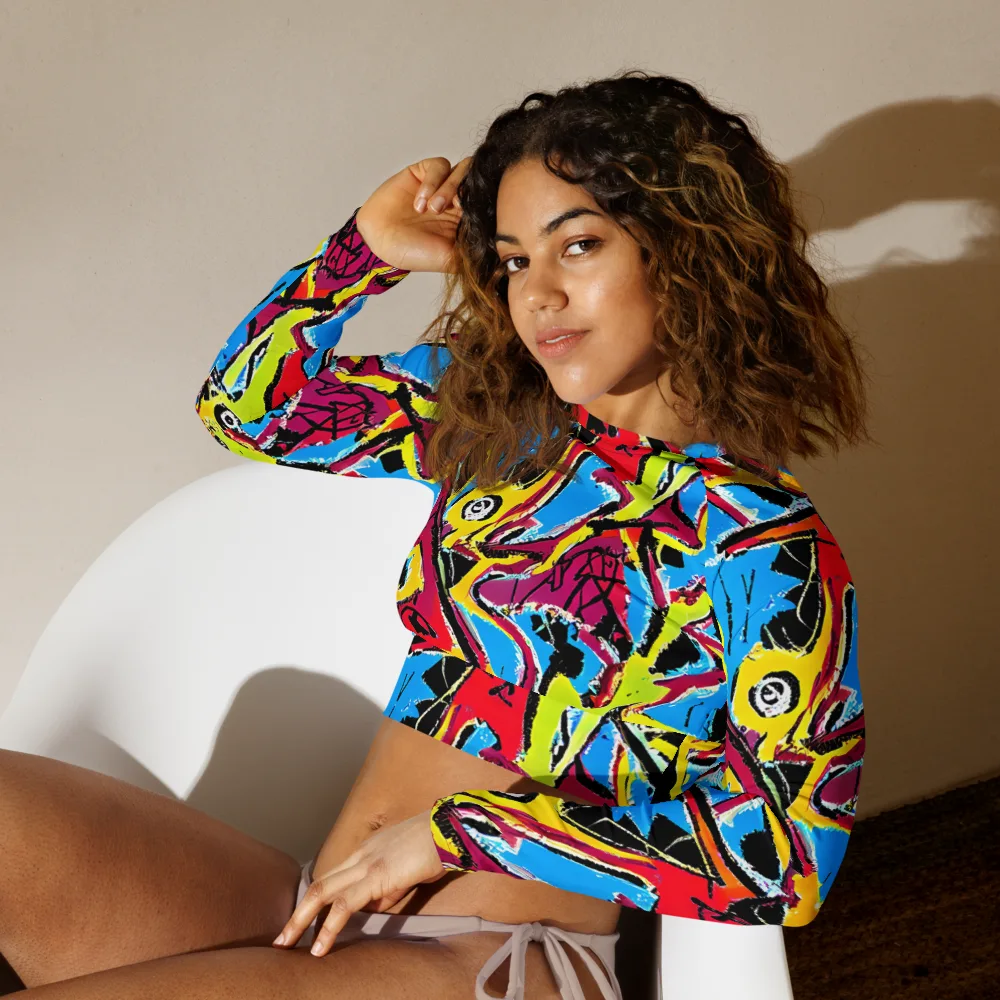 Electric Fossils on Long Sleeve Crop Top — Left Front