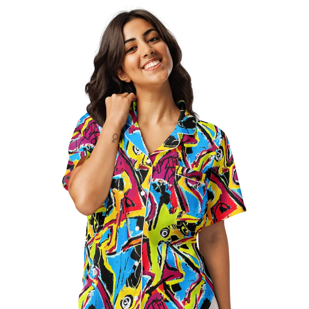 Electric Fossils on Women's Short Sleeve Pajama Top — Front