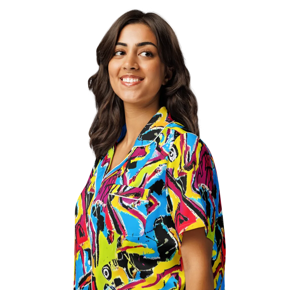 Electric Fossils on Women's Short Sleeve Pajama Top — Left Front