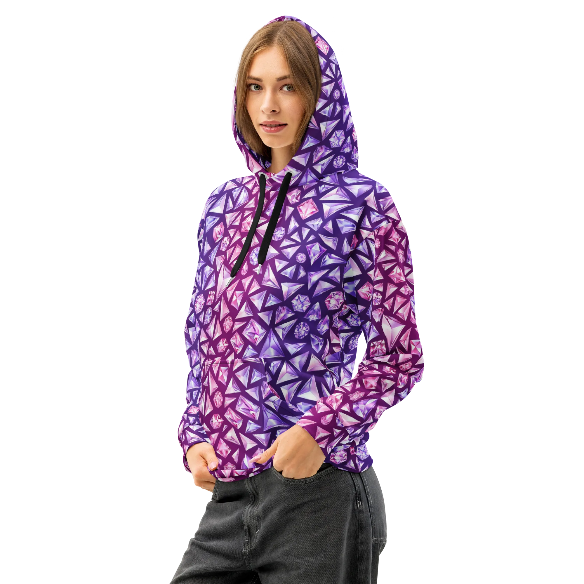 Pink Crystal Static on Cotton Hoodie — Left Front