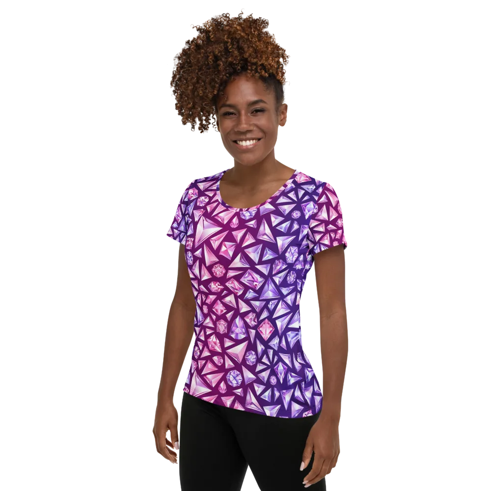 Pink Crystal Static on Women's Athletic T-Shirt — Left