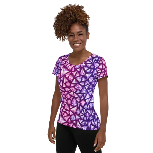 Pink Crystal Static on a Women's Athletic T-Shirt