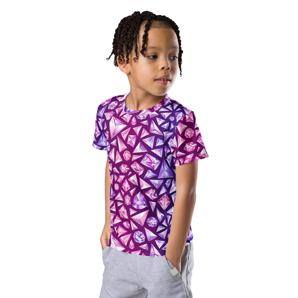 Pink Crystal Static on Kids Crew Neck T-Shirt — Left Front