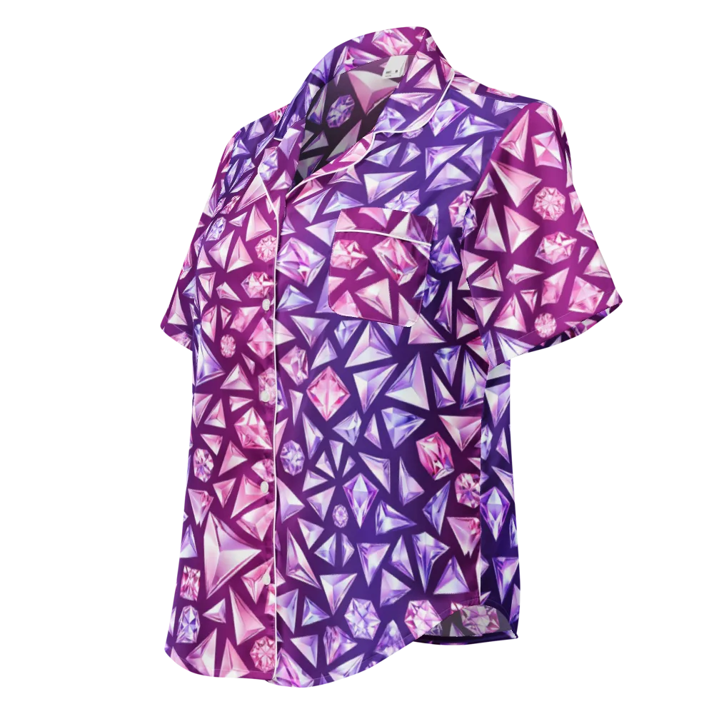 Pink Crystal Static on Women's Short Sleeve Pajama Top — Left Front