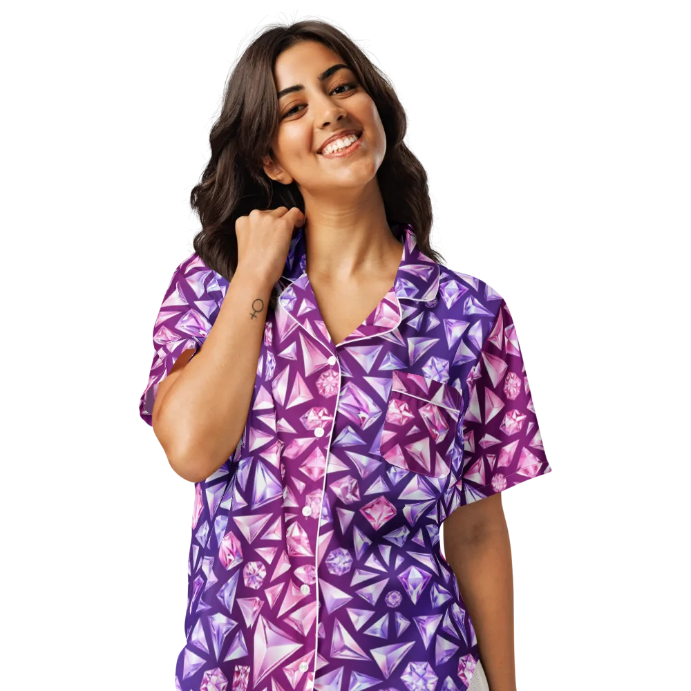 Pink Crystal Static on Women's Short Sleeve Pajama Top — Front