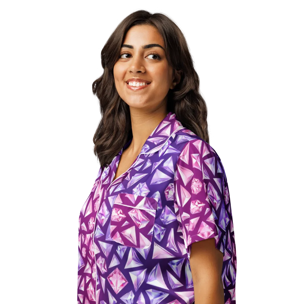 Pink Crystal Static on Women's Short Sleeve Pajama Top — Left Front
