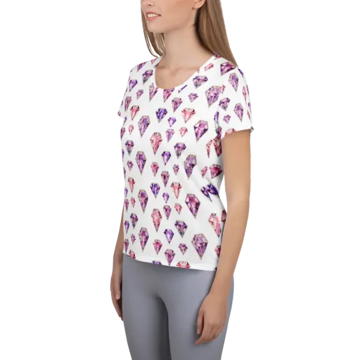 Amethyst Confetti on a Women's Athletic T-Shirt