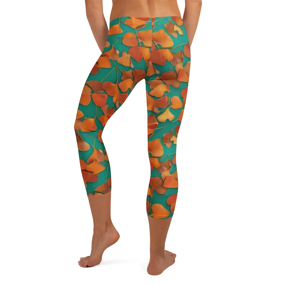 Copper Ginkgo on Capri Leggings — Back