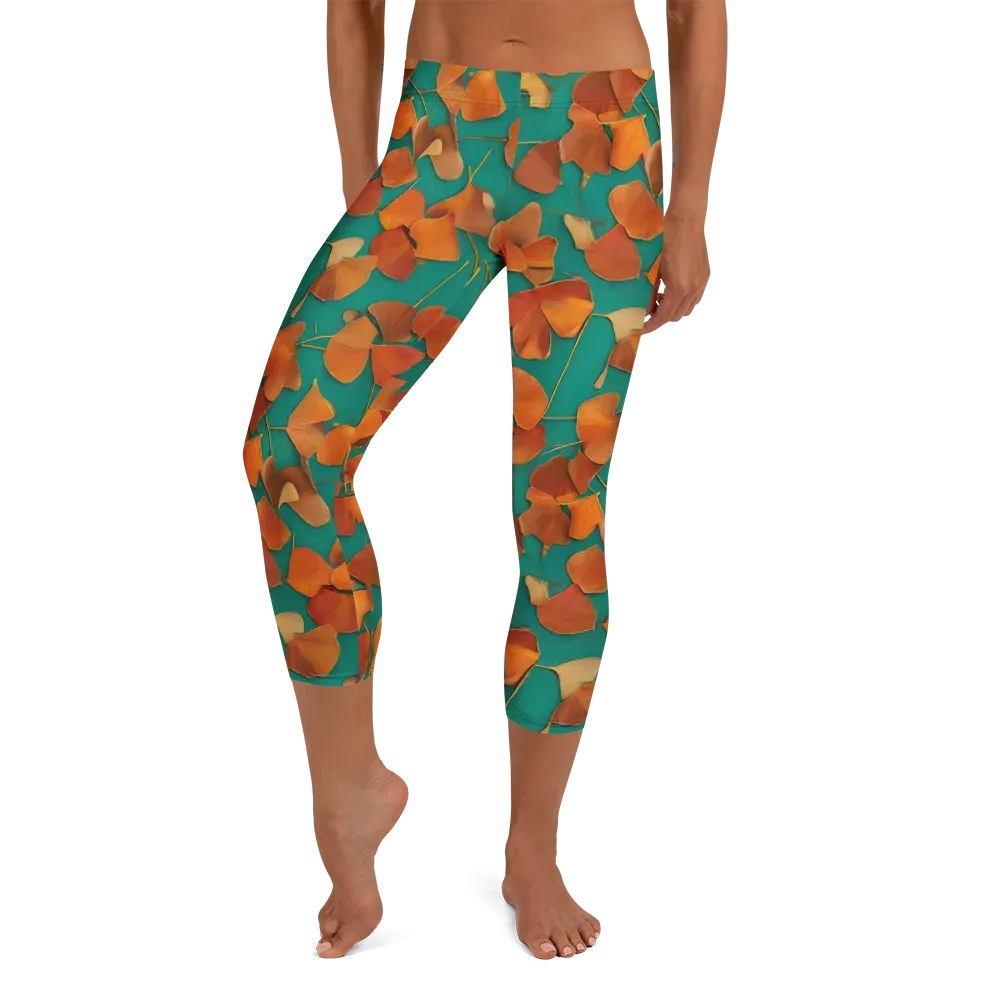Copper Ginkgo on Capri Leggings — Front