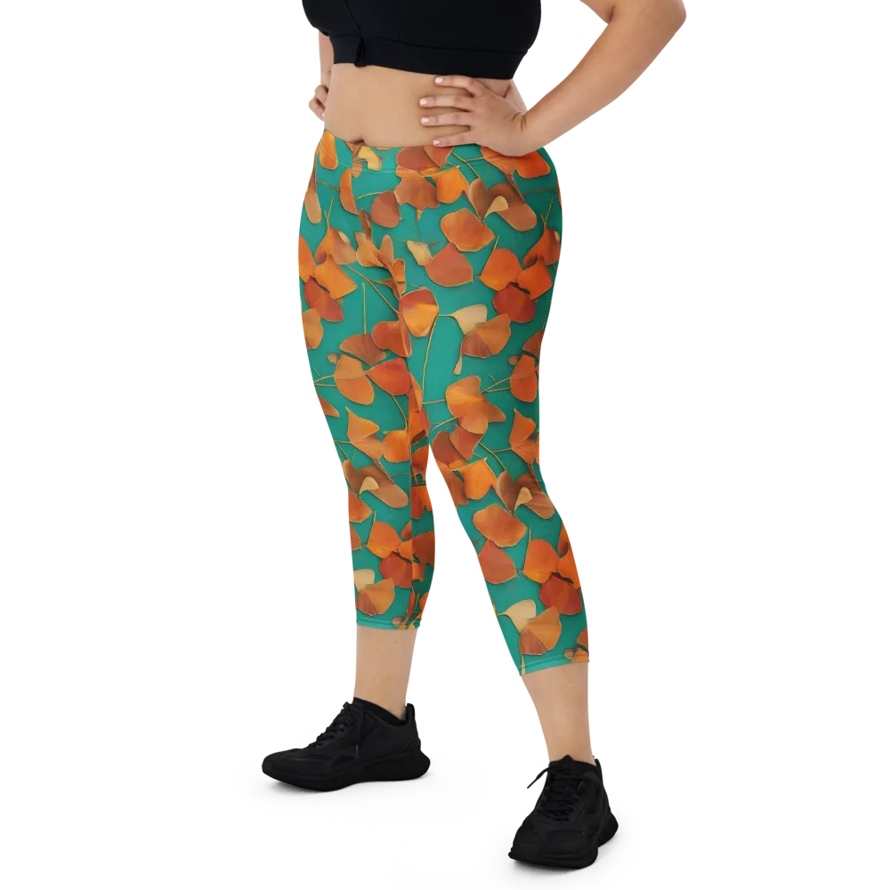 Copper Ginkgo on Capri Leggings — Front