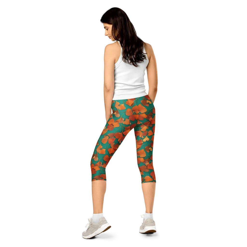 Copper Ginkgo on Capri Leggings — Back
