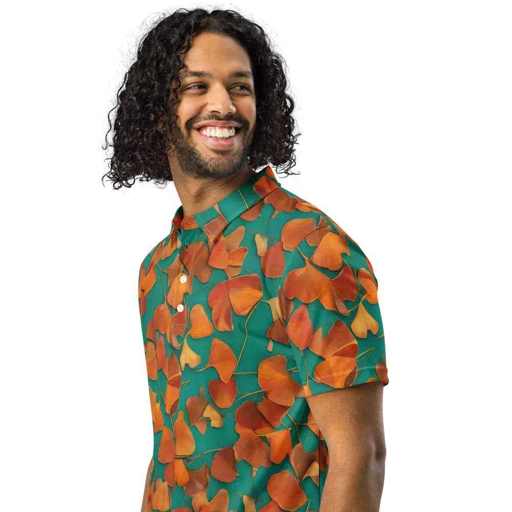 Copper Ginkgo on Men's Slim Fit Polo Shirt — Left Front