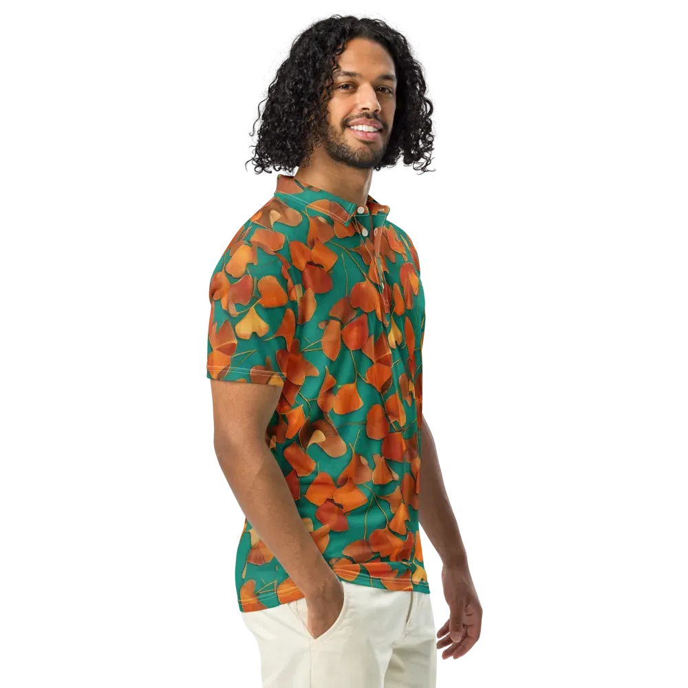 Copper Ginkgo on Men's Slim Fit Polo Shirt — Right Front