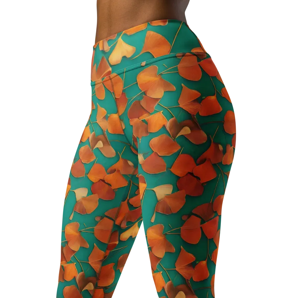 Copper Ginkgo on Yoga Leggings — Left Front